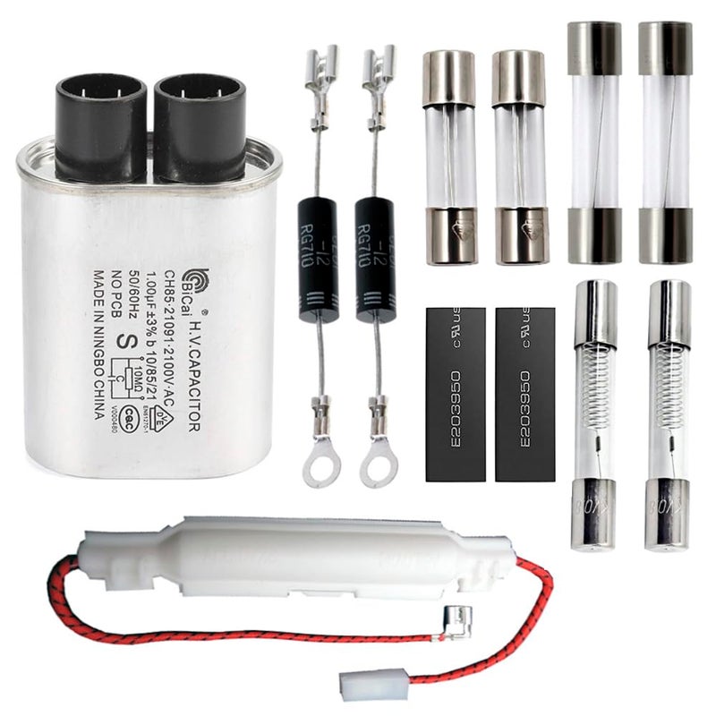 KOKISO طقم إصلاح ميكروويف المنزل - مكثف HV 2100V 1.0uF، دايود CL01-12، فيوز بطيء 5x20mm، 6x30mm 20A، 6x40mm 0.75A 0.8A 5KV - Image 1